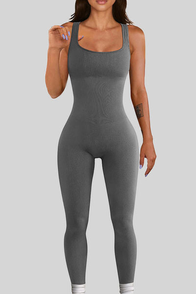 Shapewear for Women Tummy Control Yoga Jumpsuits Workout Ribbed One Piece  Rompers Square Neck Long Sleeve Jumpsuits (Color : Dark Grey, Size : Large)  : : Clothing, Shoes & Accessories