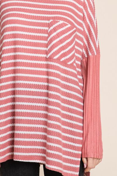 Hazel Blues® |  Culture Code Oversize Striped Round Neck Long Sleeve Slit T-Shirt