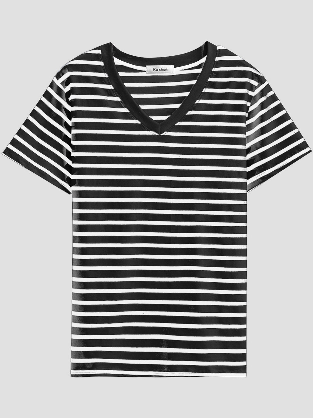 Hazel Blues® | Striped V-Neck Short Sleeve T-Shirt