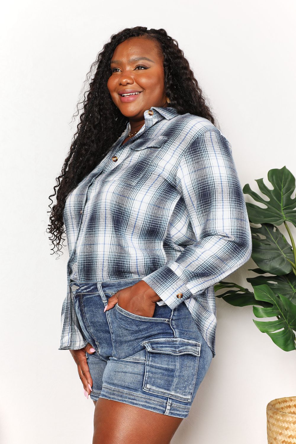 Hazel Blues® |  Double Take Plaid Dropped Shoulder Shirt