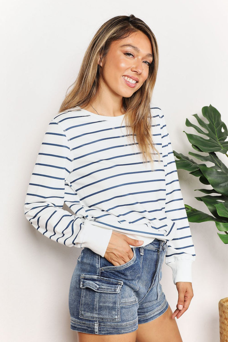 Hazel Blues® |  Double Take Striped Long Sleeve Round Neck Top