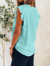 Hazel Blues® |  Ruffled Notched Cap Sleeve T-Shirt