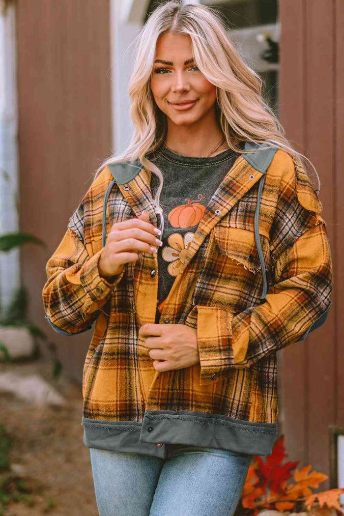 Hazel Blues® |  Plaid Hooded Button Front Jacket