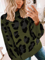 Hazel Blues® |  Leopard Mock Neck Dropped Shoulder Sweater