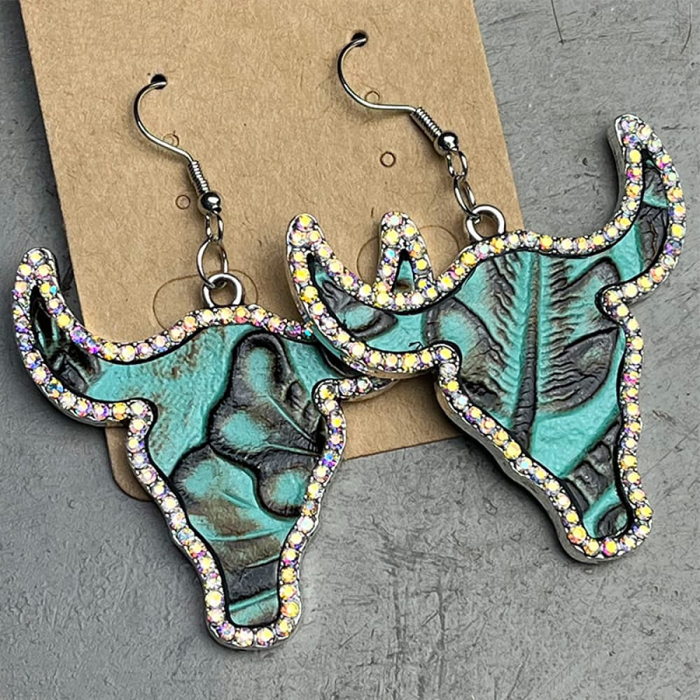 Hazel Blues® |  Rhinestone Trim Alloy Bull Earrings