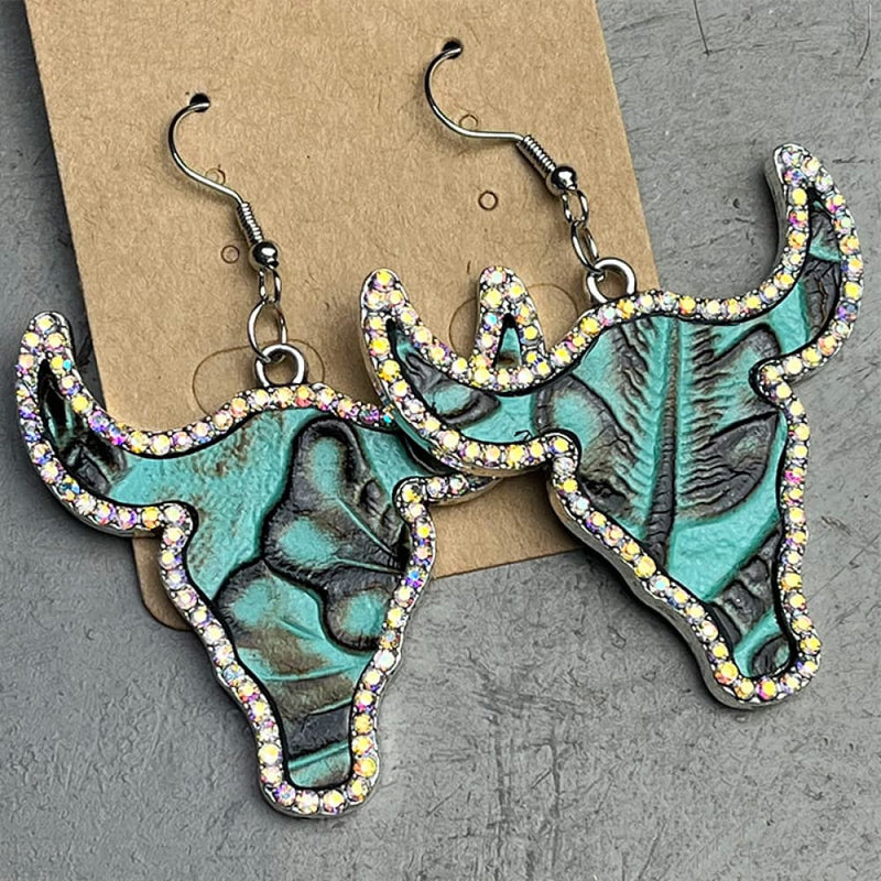 Hazel Blues® |  Rhinestone Trim Alloy Bull Earrings