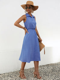 Hazel Blues® |  Striped Collared Neck Sleeveless Midi Dress