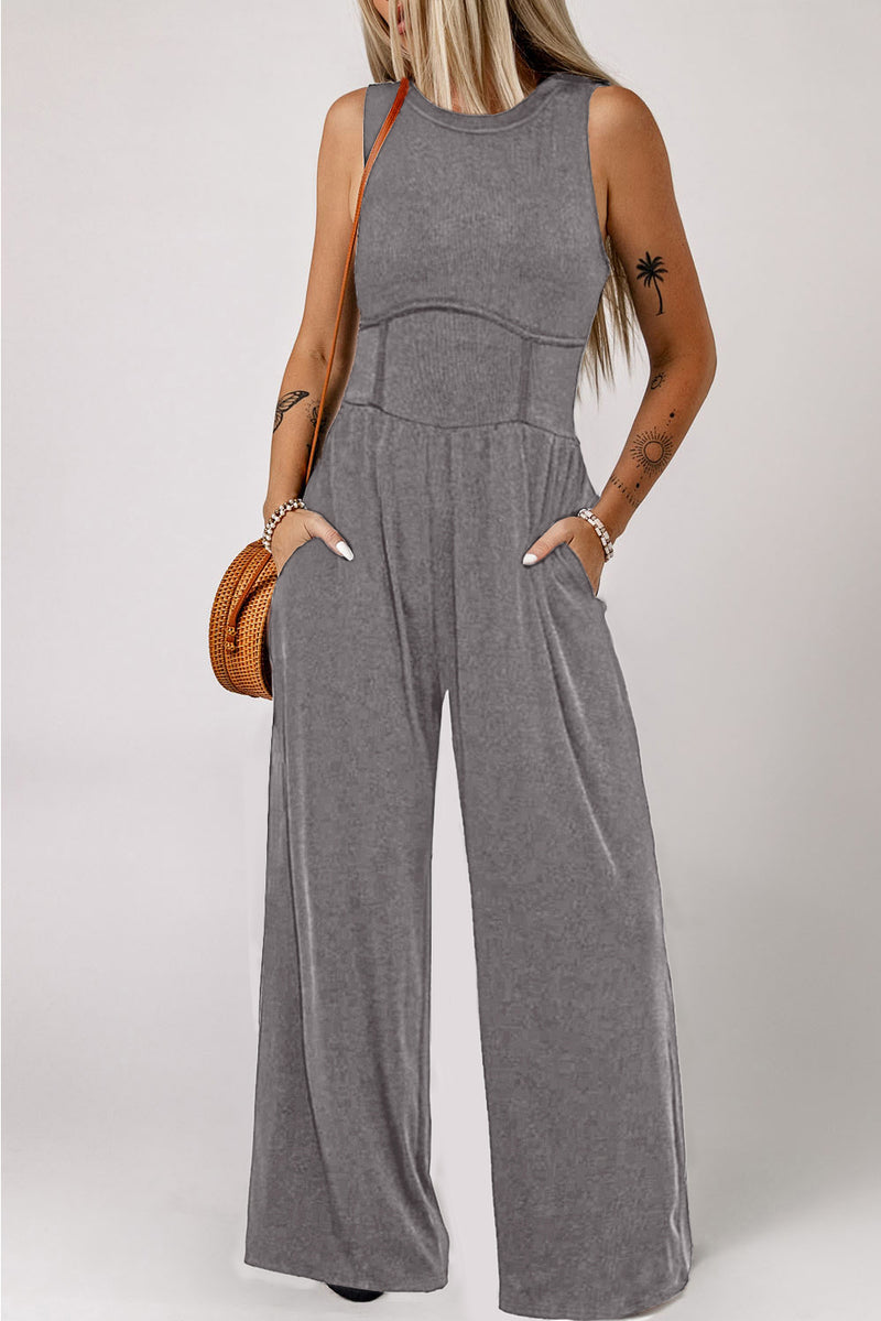 Hazel Blues® |  Round Neck Sleeveless Jumpsuit with Pockets