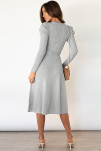 Hazel Blues® |  Round Neck Long Sleeve Tie Waist Sweater Dress