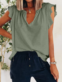 Hazel Blues® |  Ruffled Notched Cap Sleeve T-Shirt