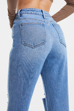 Hazel Blues® |  BAYEAS High Waist Distressed Cat's Whiskers Washed Straight Jeans