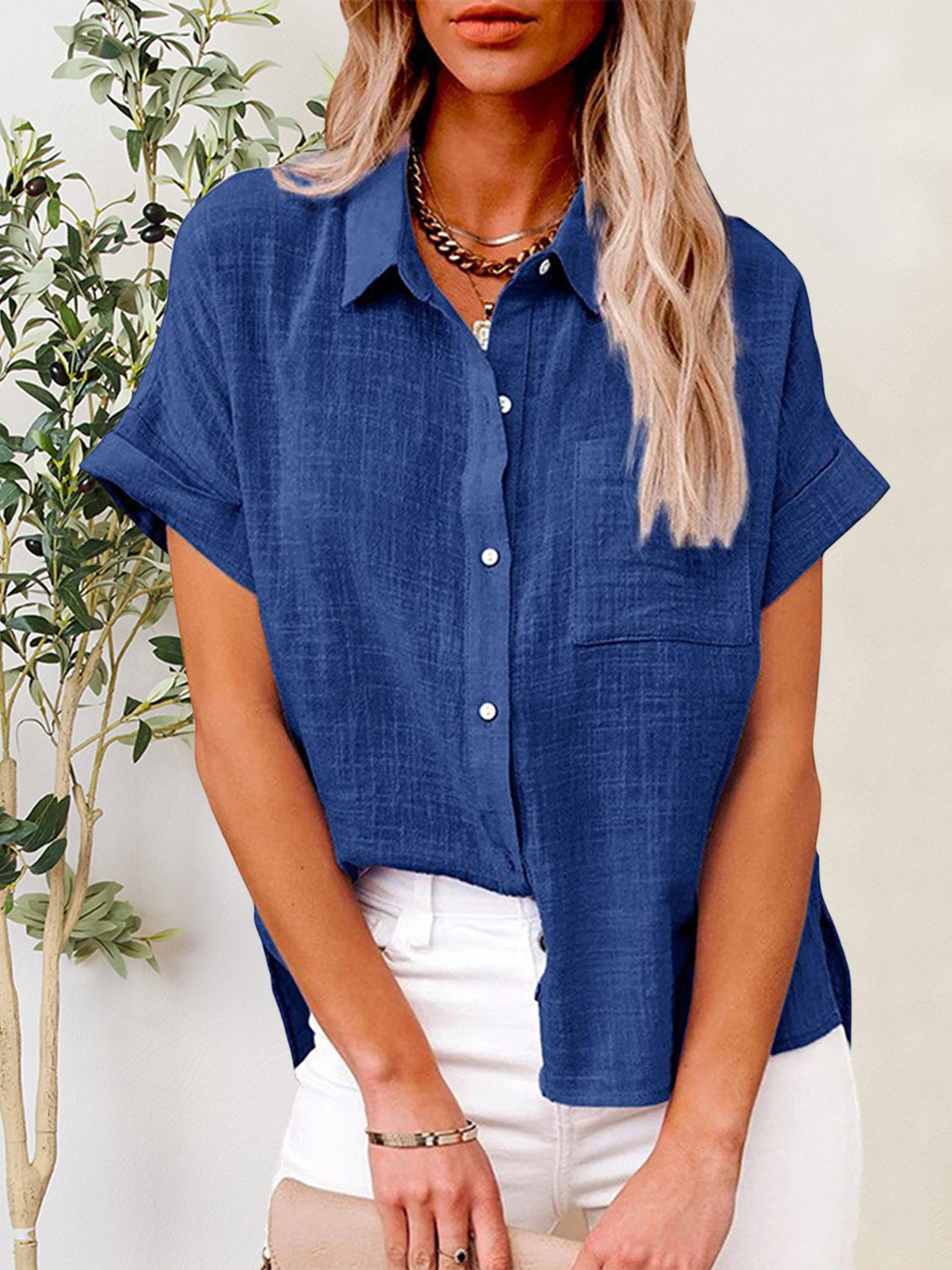 Hazel Blues® |  Button Up Short Sleeve Shirt