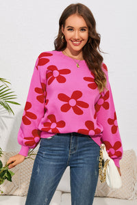 Hazel Blues® |  Floral Print Round Neck Dropped Shoulder Sweater