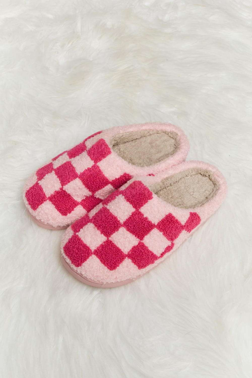 Hazel Blues® |  Melody Checkered Print Plush Slide Slippers