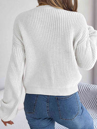 Hazel Blues® |  Cable-Knit Round Neck Drop Shoulder Sweater