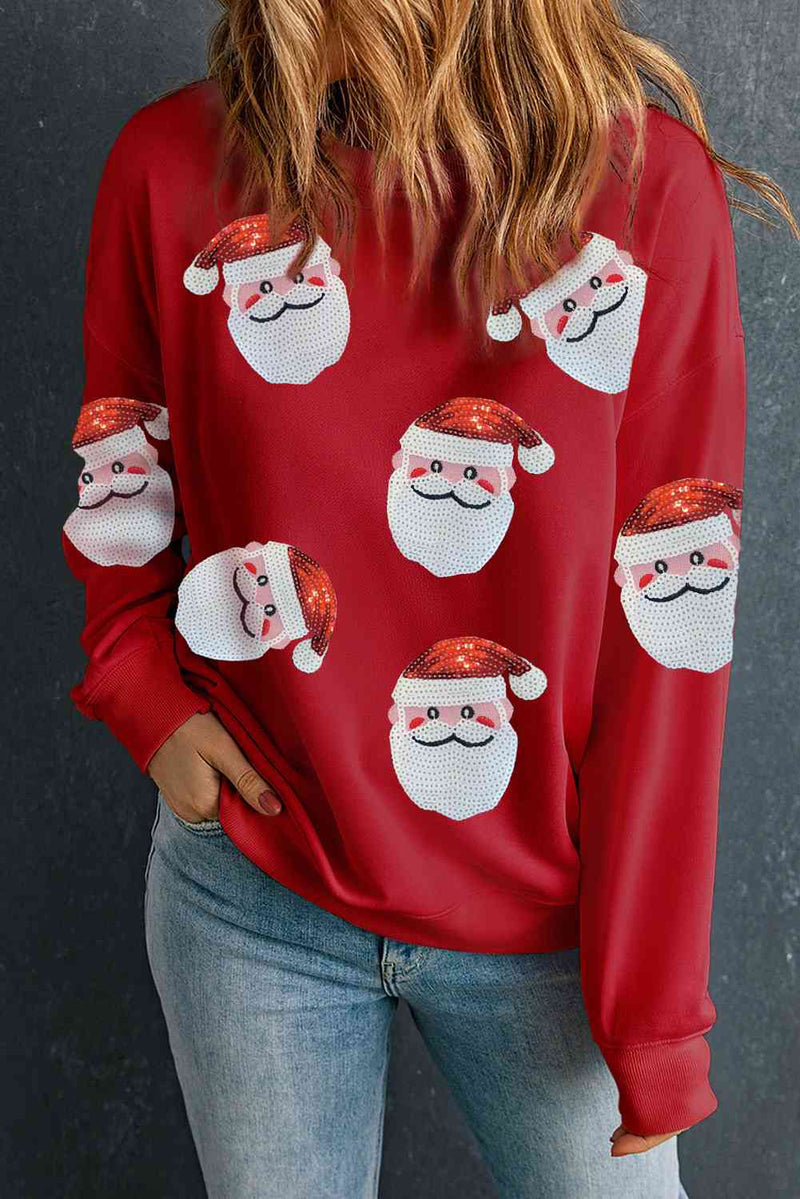 Hazel Blues® |  Sequin Santa Patch Round Neck Sweatshirt