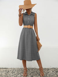 Hazel Blues® |  Striped Collared Neck Sleeveless Midi Dress