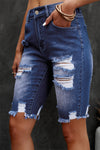 Hazel Blues® |  Distressed Frayed Hem Denim Bermuda Shorts