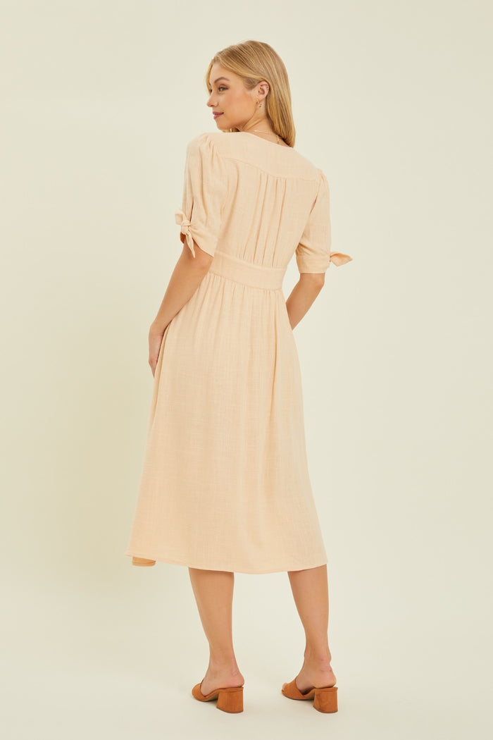 Hazel Blues® |  HEYSON Textured Linen V-Neck Button-Down Midi Dress