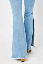 Hazel Blues® |  Judy Blue Mid Rise Raw Hem Slit Flare Jeans
