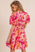 Hazel Blues® |  BiBi Floral V-Neck Puff Sleeve Mini Dress