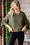 Hazel Blues® |  Veveret Round Neck Roll-Up Sweater
