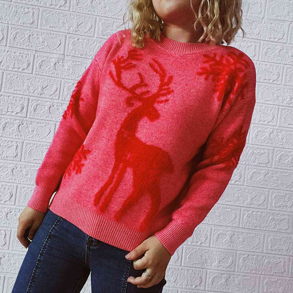 Hazel Blues® |  Reindeer and Snowflake Pattern Sweater