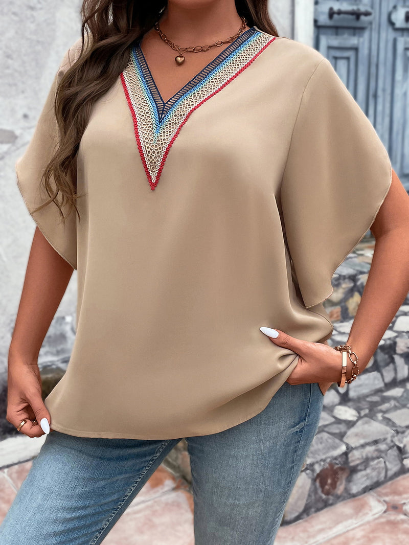 Hazel Blues® | V-Neck Flutter Sleeve Blouse