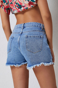 Hazel Blues® |  Distressed Raw Hem Denim Shorts