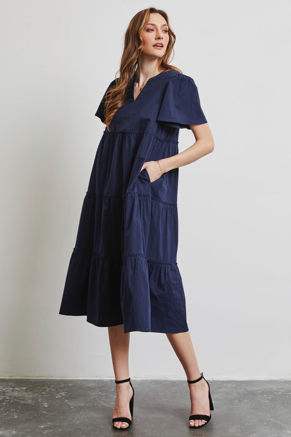 Hazel Blues® |  HEYSON Cotton Poplin Ruffled Tiered Midi Dress