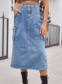 Hazel Blues® |  Slit Buttoned Denim Skirt with Pockets