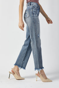 Hazel Blues® |  RISEN High Waist Raw Hem Straight Jeans