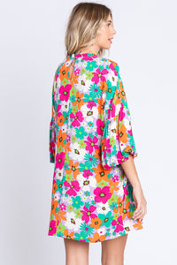 Hazel Blues® |  GeeGee Floral Round Neck Lantern Sleeve Mini Dress