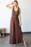 Hazel Blues® |  First Love Tie Back Sleeveless Slit Wide Leg Jumpsuit