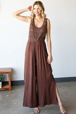 Hazel Blues® |  First Love Tie Back Sleeveless Slit Wide Leg Jumpsuit