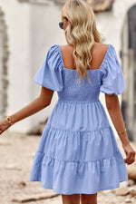 Hazel Blues® |  Balloon Sleeve Square Neck Smocked Midi Dress