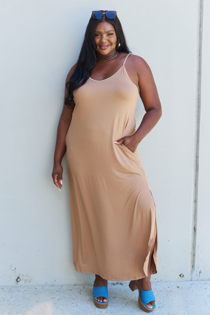 Hazel Blues® |  Ninexis Good Energy Cami Side Slit Maxi Dress in Camel