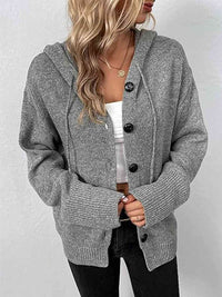 Hazel Blues® |  Button Up Drawstring Long Sleeve Hooded Cardigan