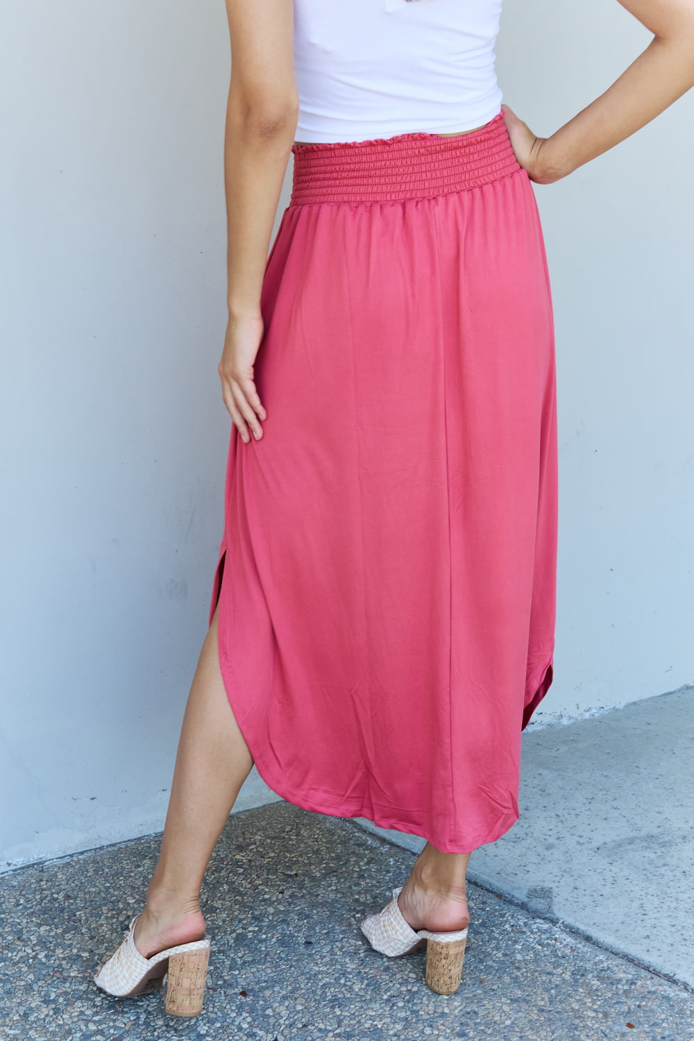 Hazel Blues® |  Doublju Comfort Princess High Waist Scoop Hem Maxi Skirt in Hot Pink