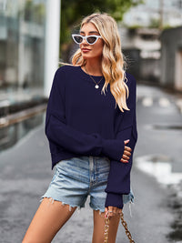 Hazel Blues® |  Dropped Shoulder Round Neck Long Sleeve Knit Top