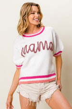 Hazel Blues® |  BiBi MAMA Contrast Trim Short Sleeve Sweater