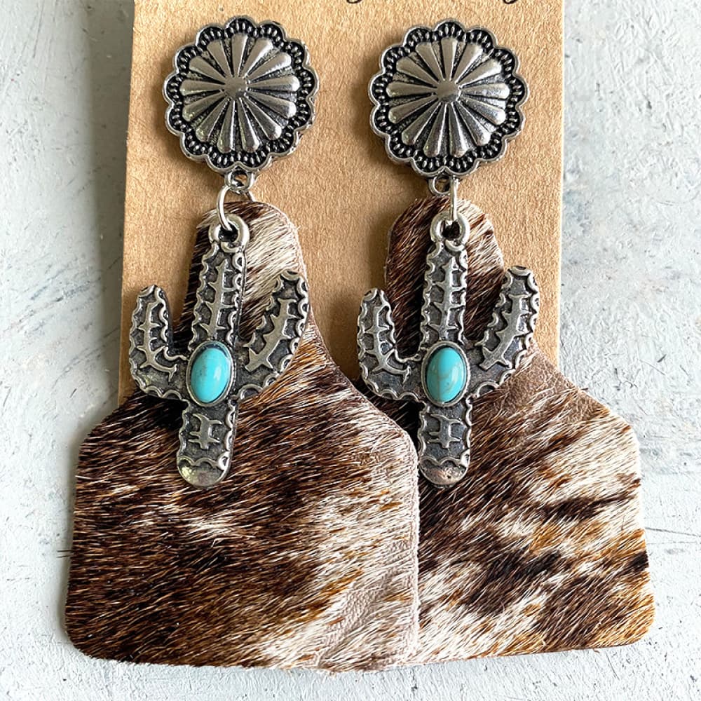 Hazel Blues® |  Turquoise Decor Cactus Alloy Earrings