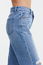 Hazel Blues® |  BAYEAS High Waist Distressed Cat's Whiskers Washed Straight Jeans