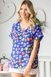 Hazel Blues® |  First Love Printed V-Neck Short Sleeve Blouse