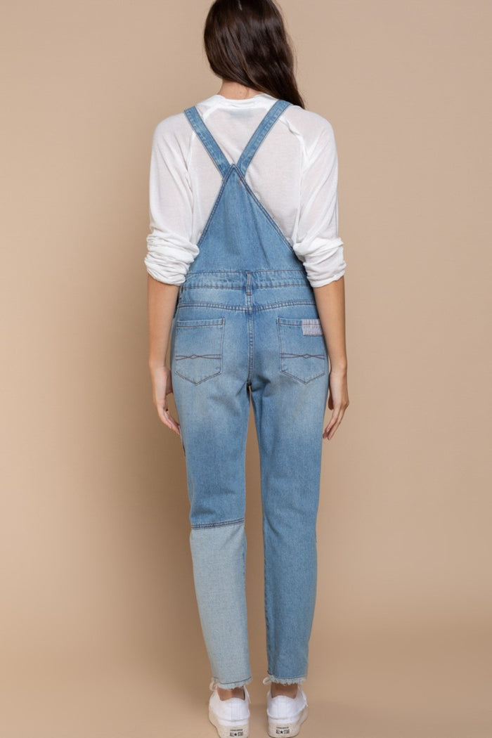 Hazel Blues® |  POL Front Chest Zipper Slim Leg Denim Overalls