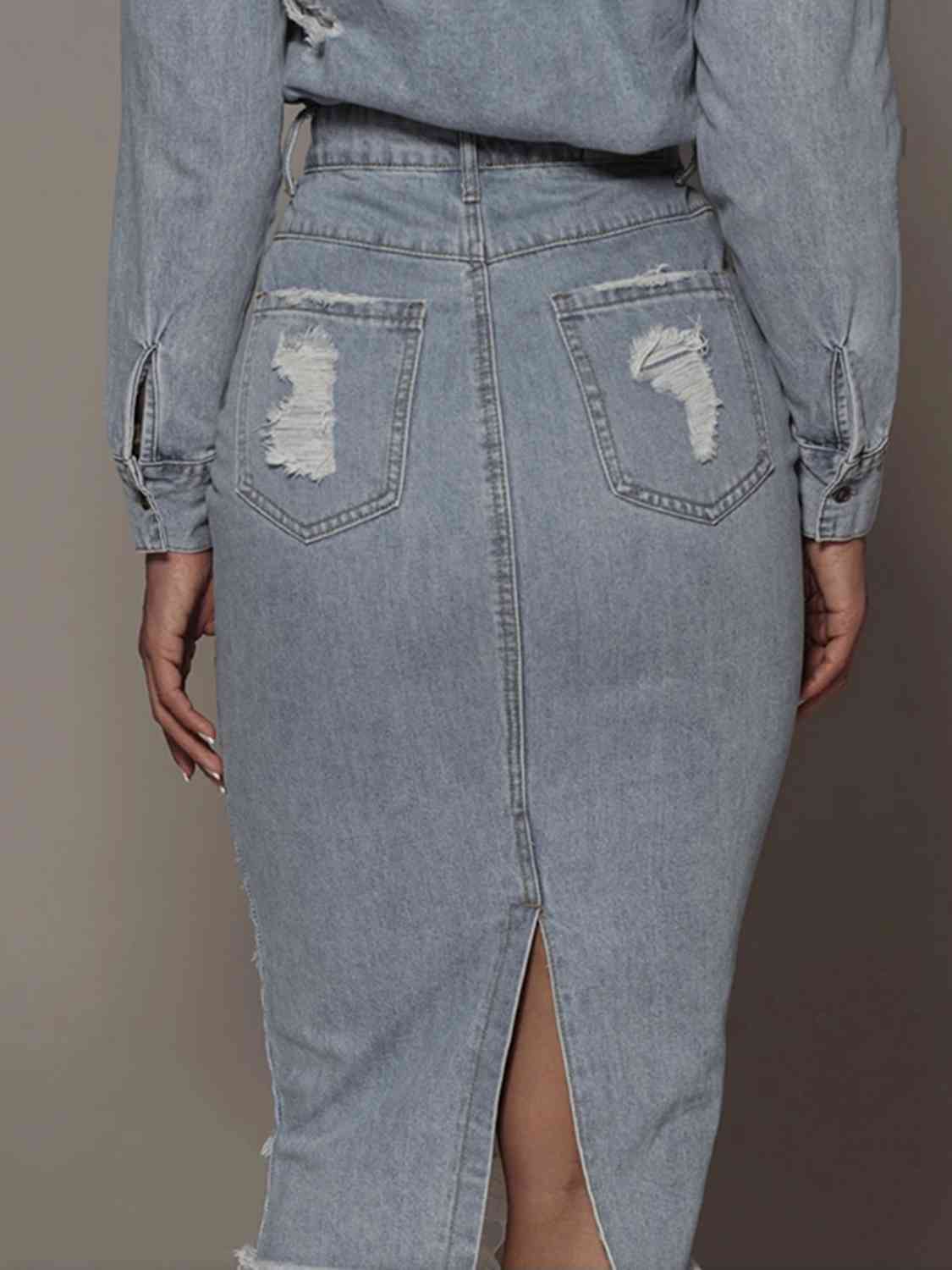 Hazel Blues® |  Distressed Slit Denim Skirt