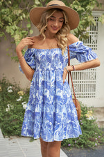 Hazel Blues® |  Smocked Printed Flounce Sleeve Mini Dress
