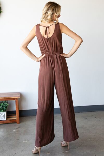 Hazel Blues® |  First Love Tie Back Sleeveless Slit Wide Leg Jumpsuit