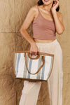 Hazel Blues® |  Fame Striped In The Sun Faux Leather Trim Tote Bag