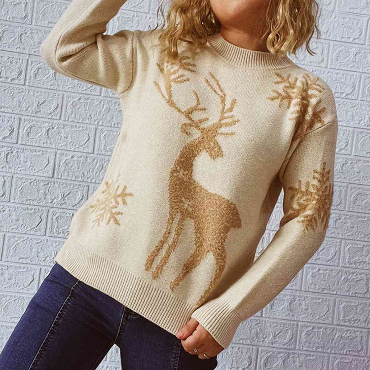 Hazel Blues® |  Reindeer and Snowflake Pattern Sweater